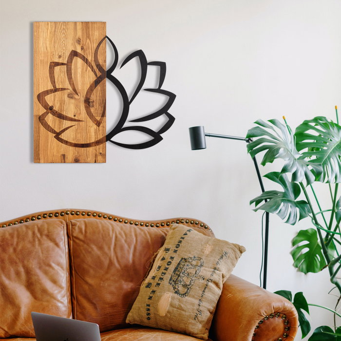 Wallity Lotus Escultura de pared Negro y Nogal